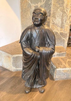 Japanese Chinese Asian Large Wood Carved Buddhist Monk Priest Statue Sculpture