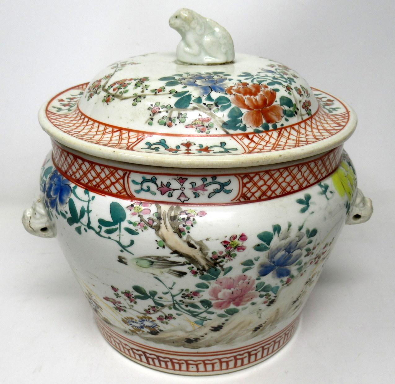 Stunning large Japanese or Chinese Famille rose lidded single jar of large proportions, made during the last quarter of the 19th century or possible a little later. 

The globular tapering body rising to a rounded shoulder, complete with its