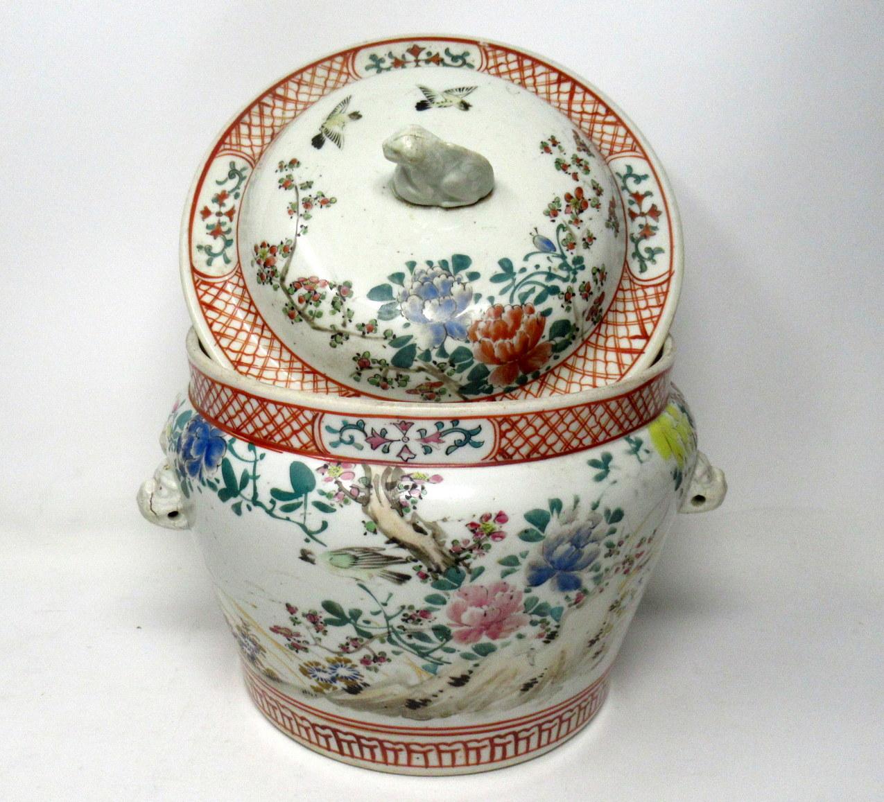 Japanese Chinese Cantonese Famille Rose Hand Painted Porcelain Centerpiece Jar 2