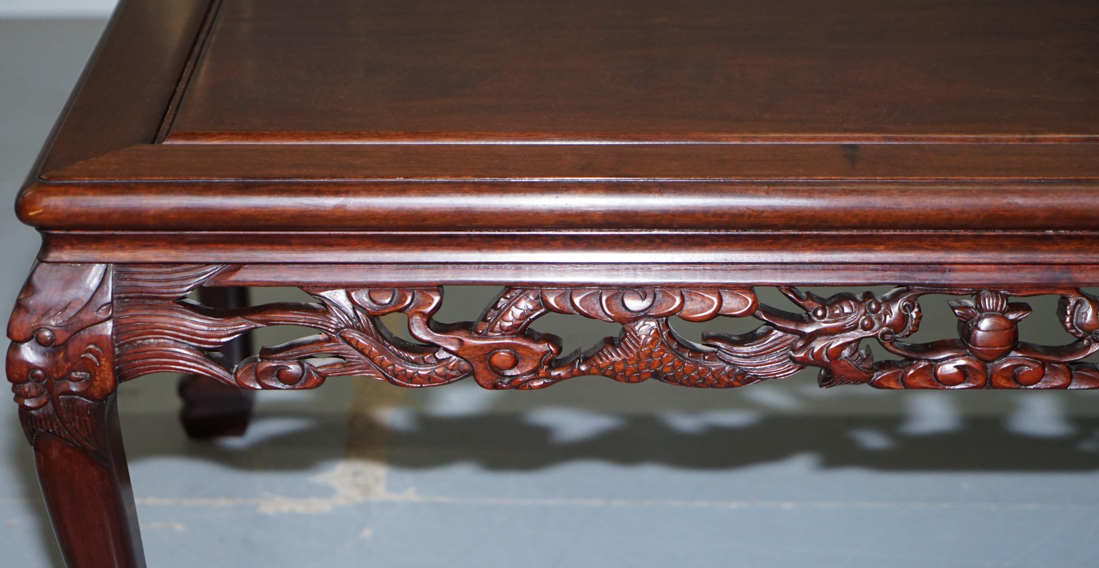 Wood Japanese Chinese Hand Carved Coffee Tee Table Dragons Claw Ball Feet, circa 1910