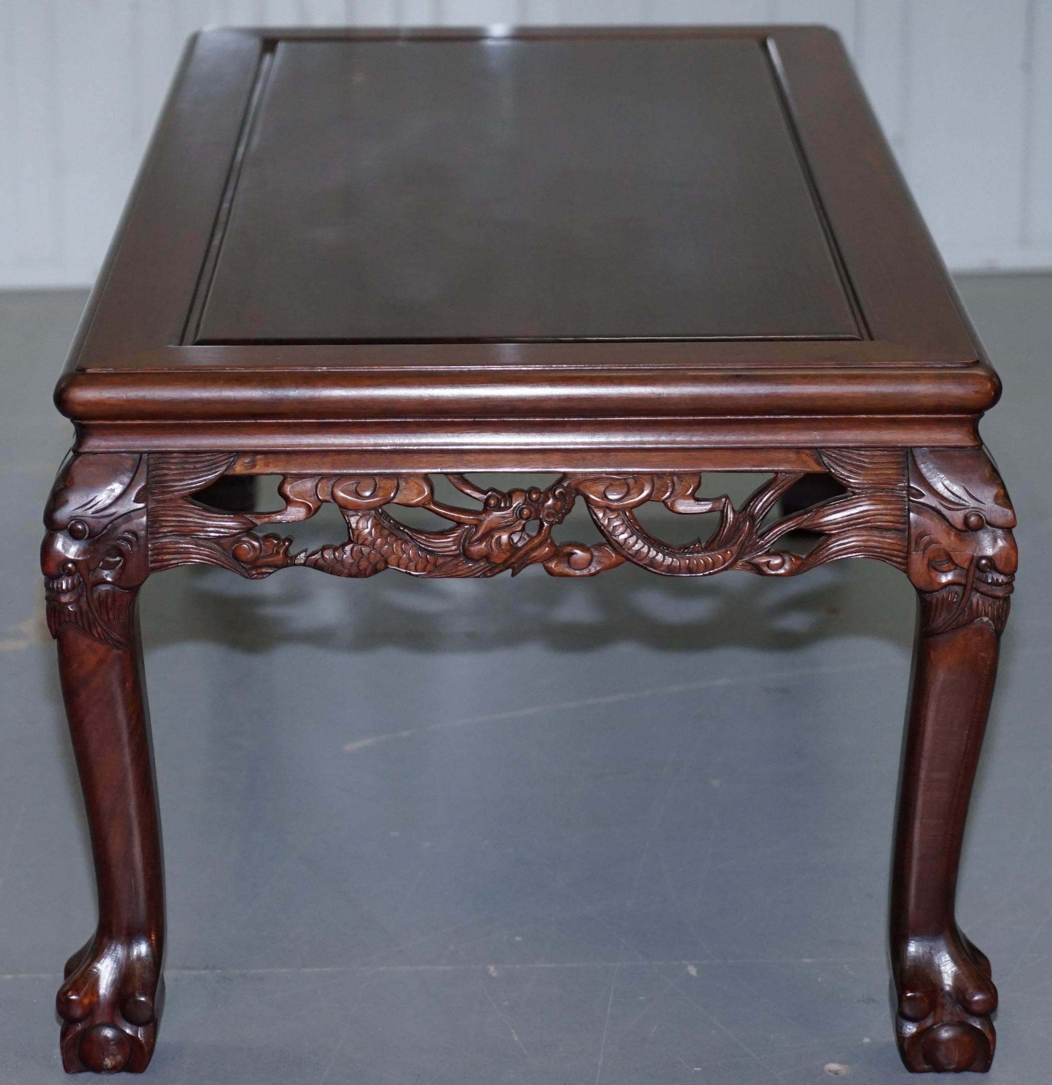 Japanese Chinese Hand Carved Coffee Tee Table Dragons Claw Ball Feet, circa 1910 6
