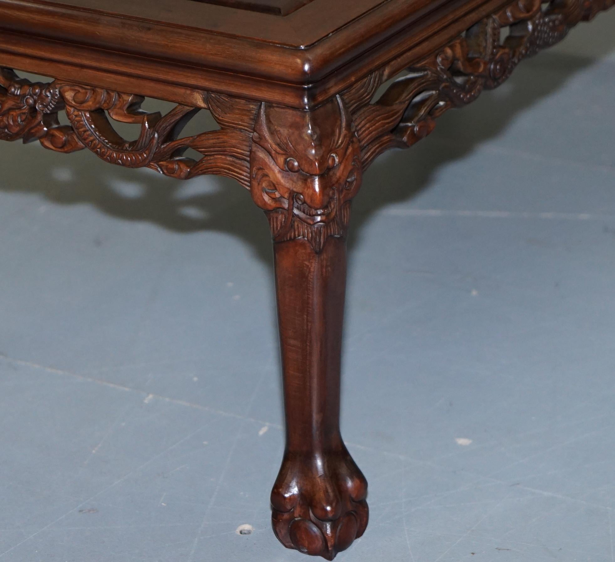 Japanese Chinese Hand Carved Coffee Tee Table Dragons Claw Ball Feet, circa 1910 7