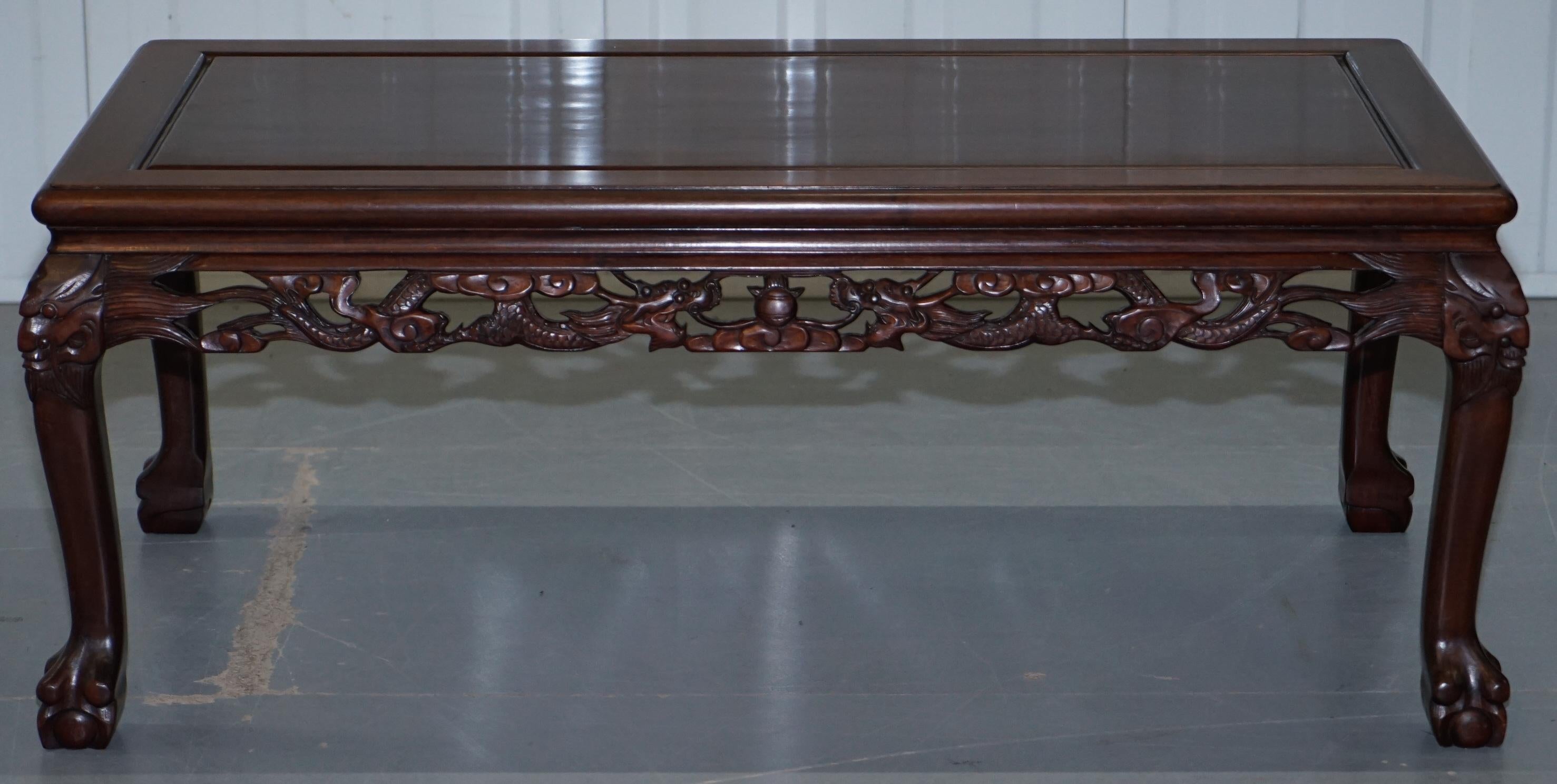 Japanese Chinese Hand Carved Coffee Tee Table Dragons Claw Ball Feet, circa 1910 9
