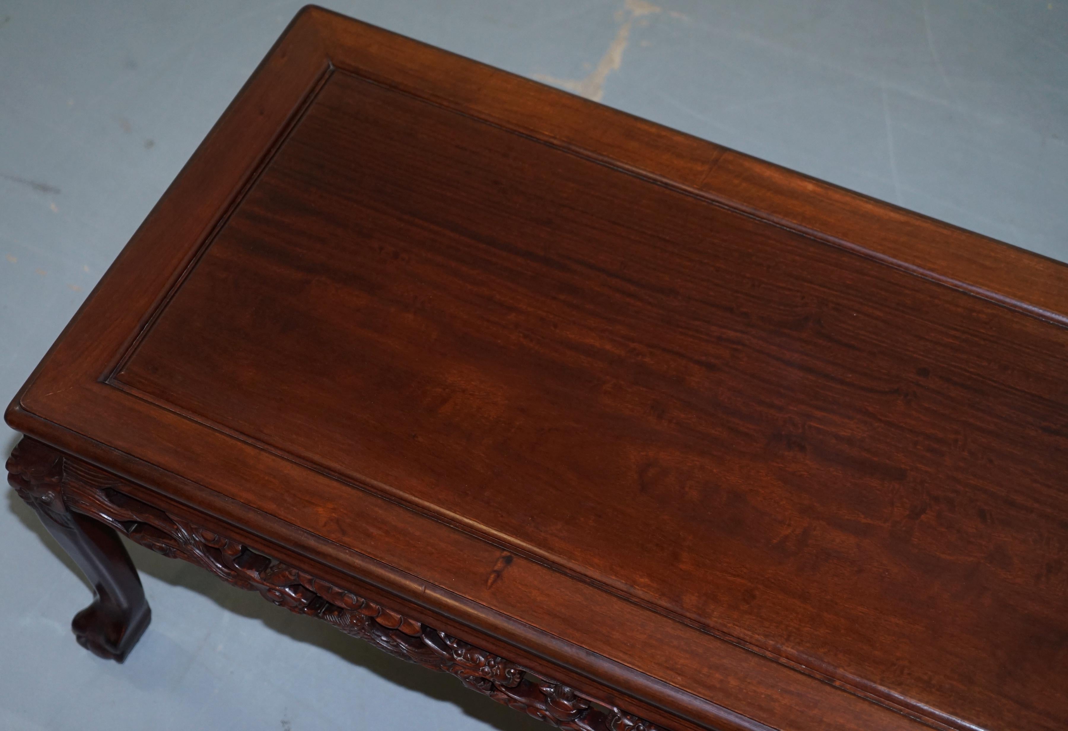 Chinese Export Japanese Chinese Hand Carved Coffee Tee Table Dragons Claw Ball Feet, circa 1910