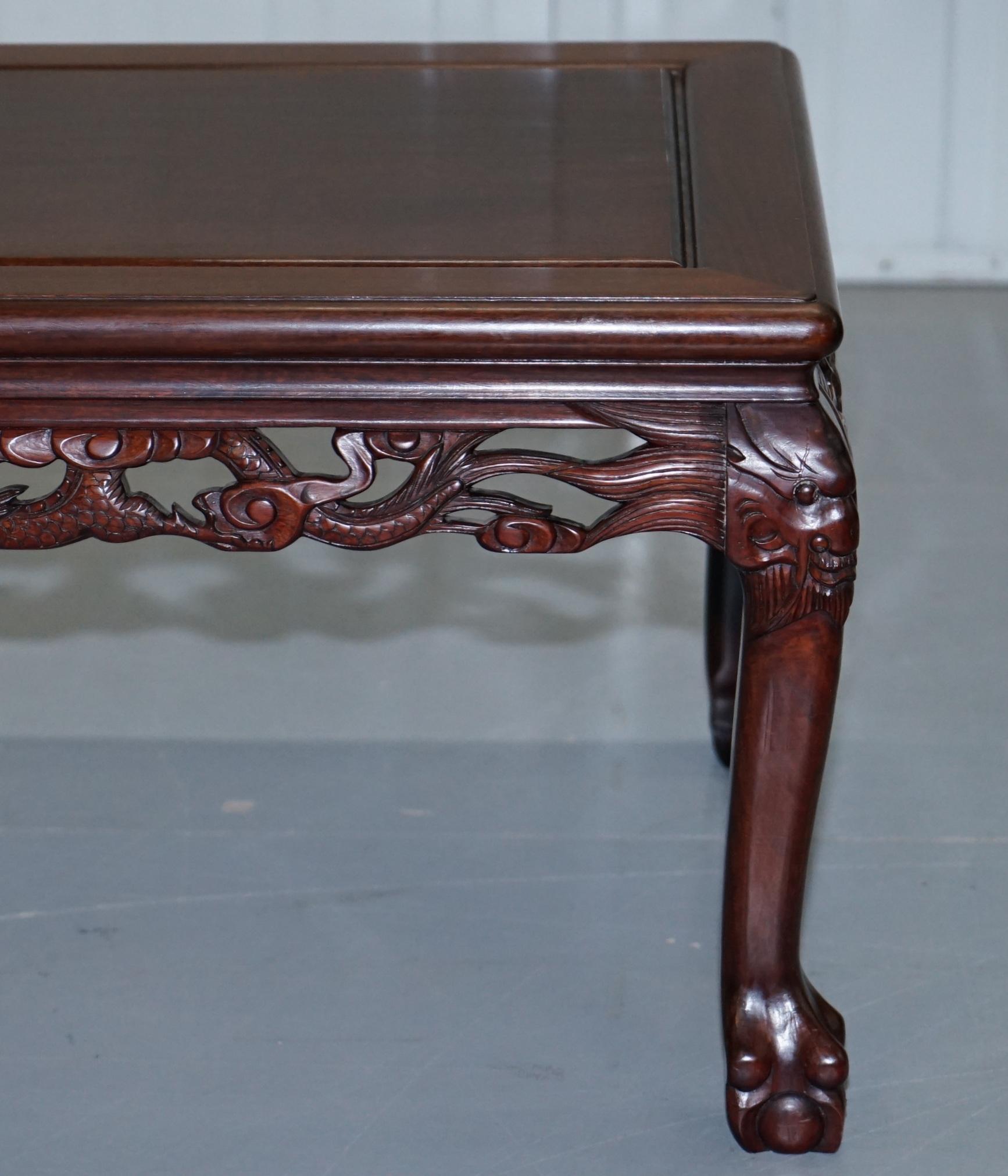 Japanese Chinese Hand Carved Coffee Tee Table Dragons Claw Ball Feet, circa 1910 In Good Condition In West Sussex, Pulborough