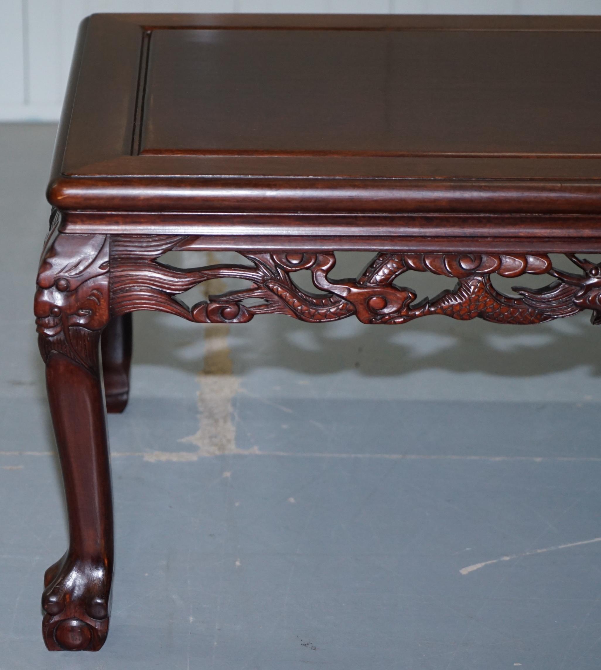 20th Century Japanese Chinese Hand Carved Coffee Tee Table Dragons Claw Ball Feet, circa 1910
