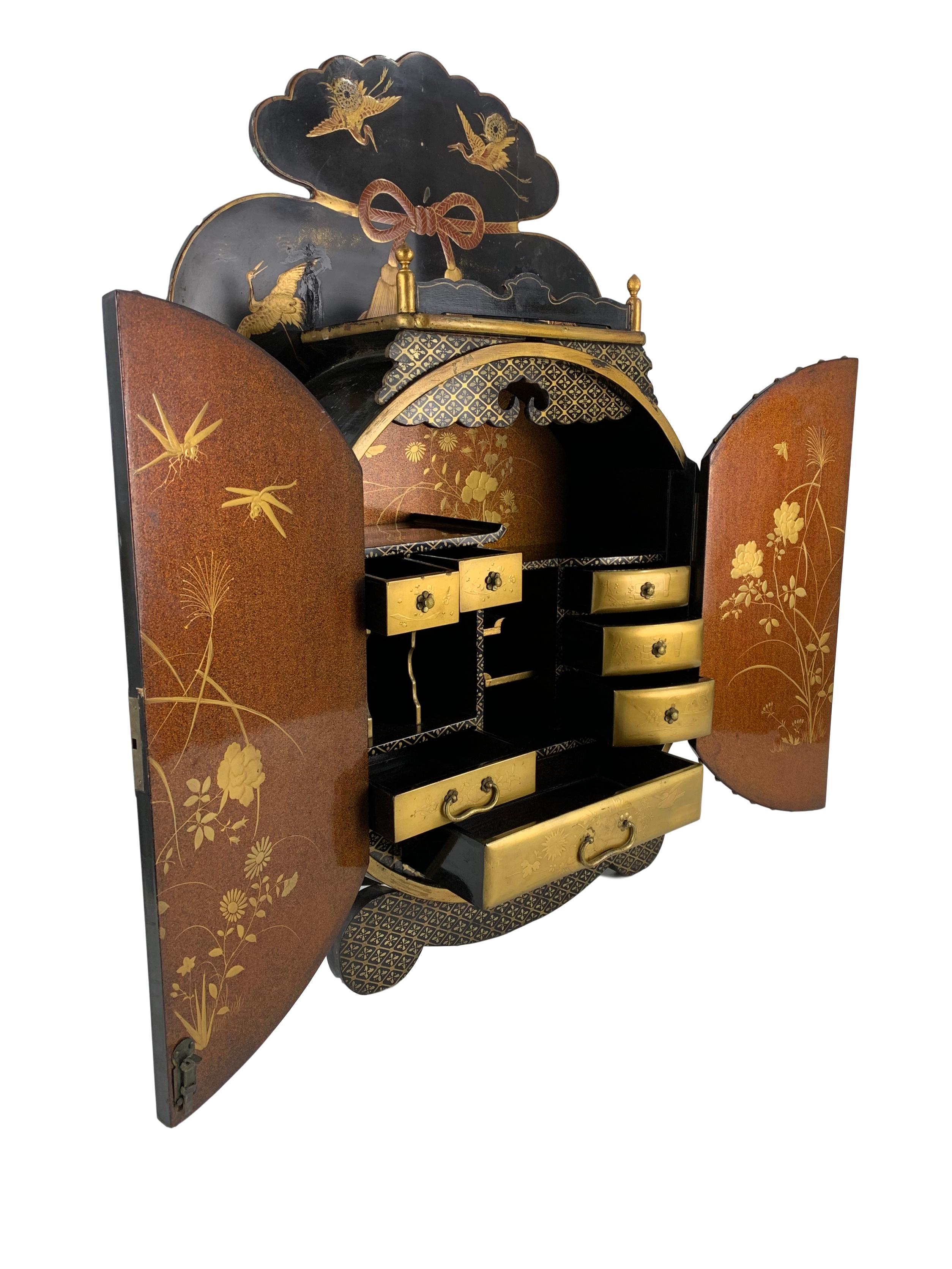 Lacquered Japanese Chinoiserie Hanging Cabinet, ca. 1880
