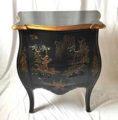Japanese Chinoiserie Black Painted Two Draw Small Bombay Chest