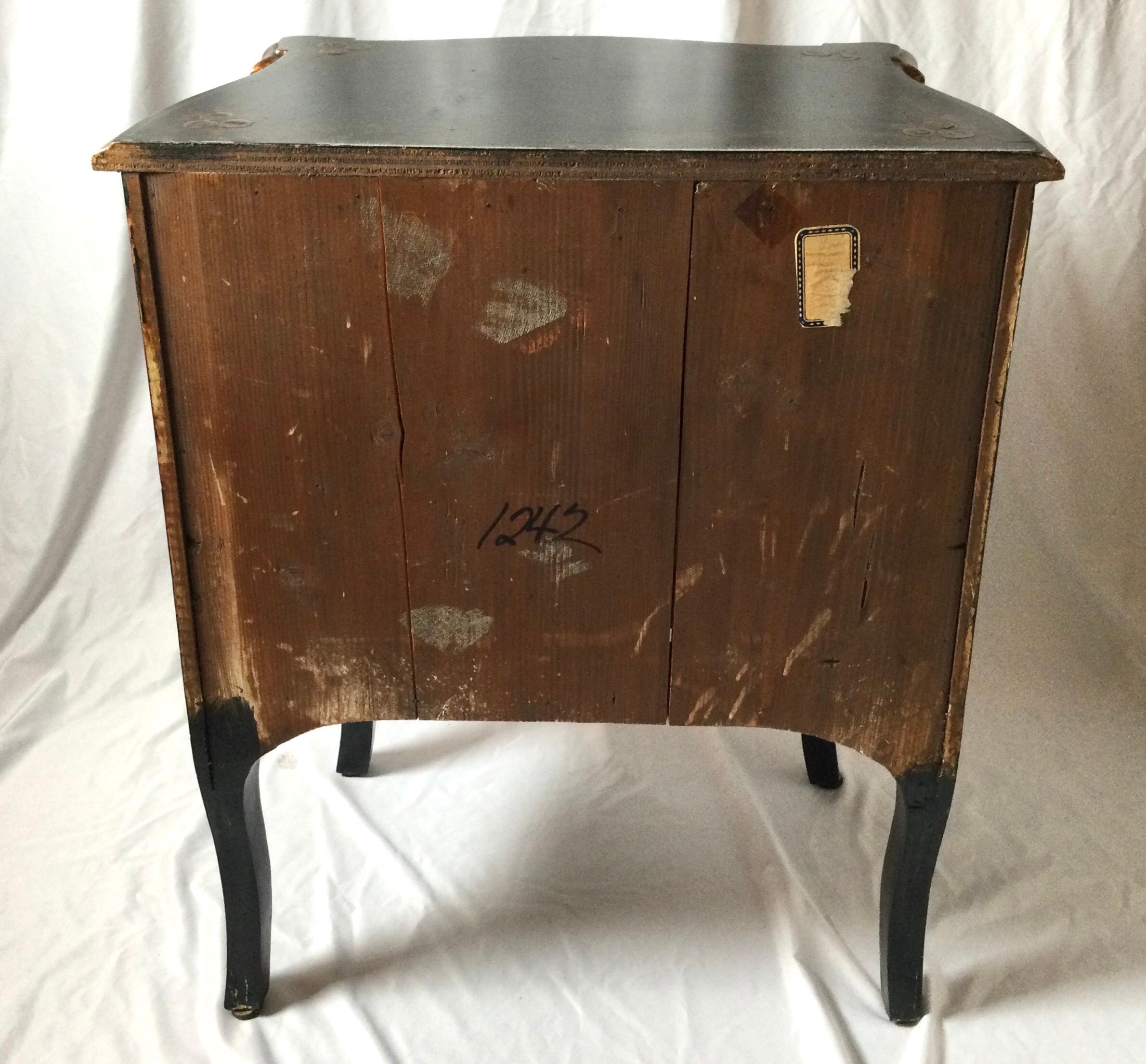 Wood Japanese Chinoiserie Black Painted Two Draw Small Bombay Chest