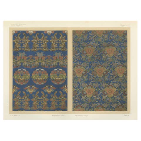 Japanese Chrysanthemum and Cloud Patterns: Antique Lithograph, 1880s