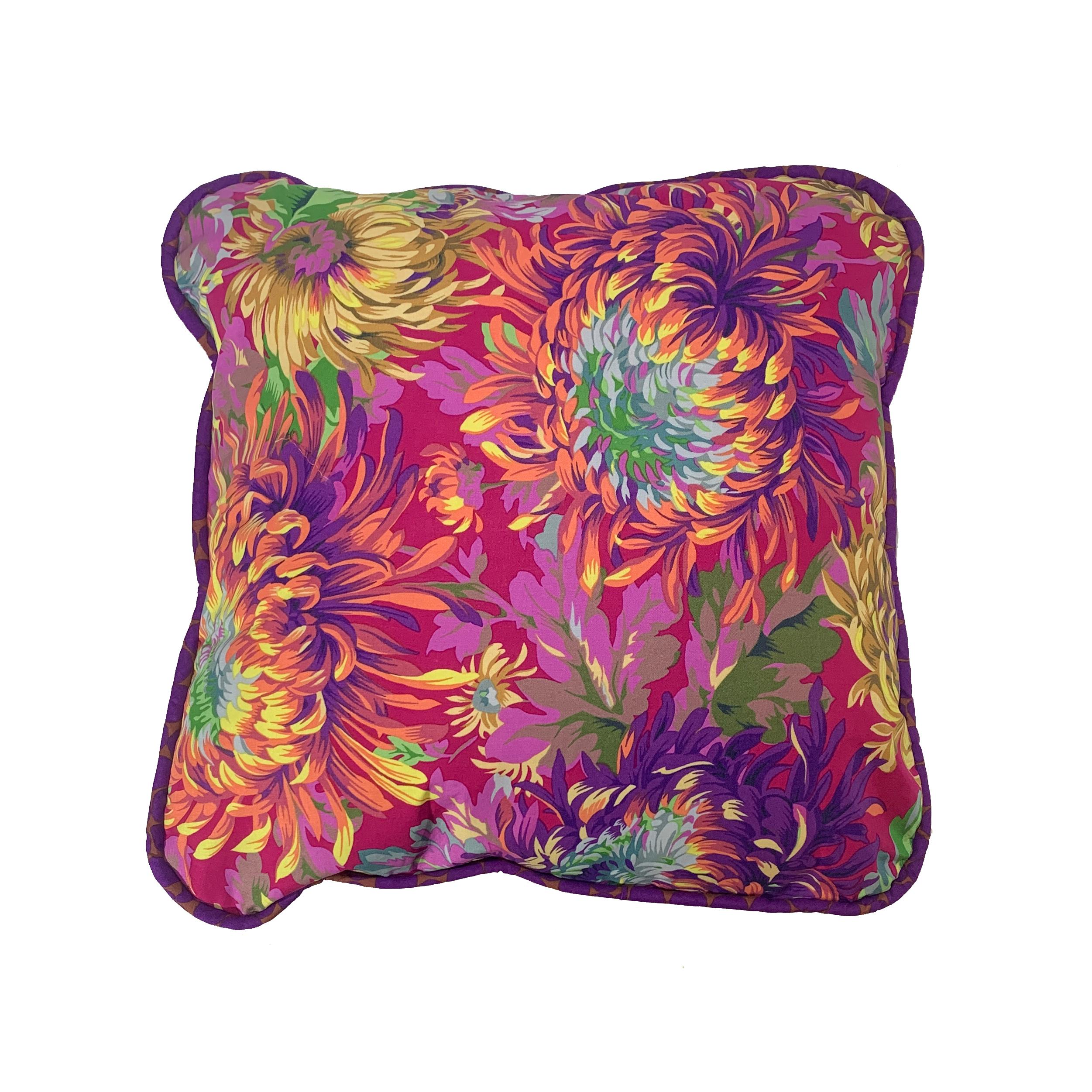 Contemporary Japanese Chrysanthemum Purple Pillow For Sale
