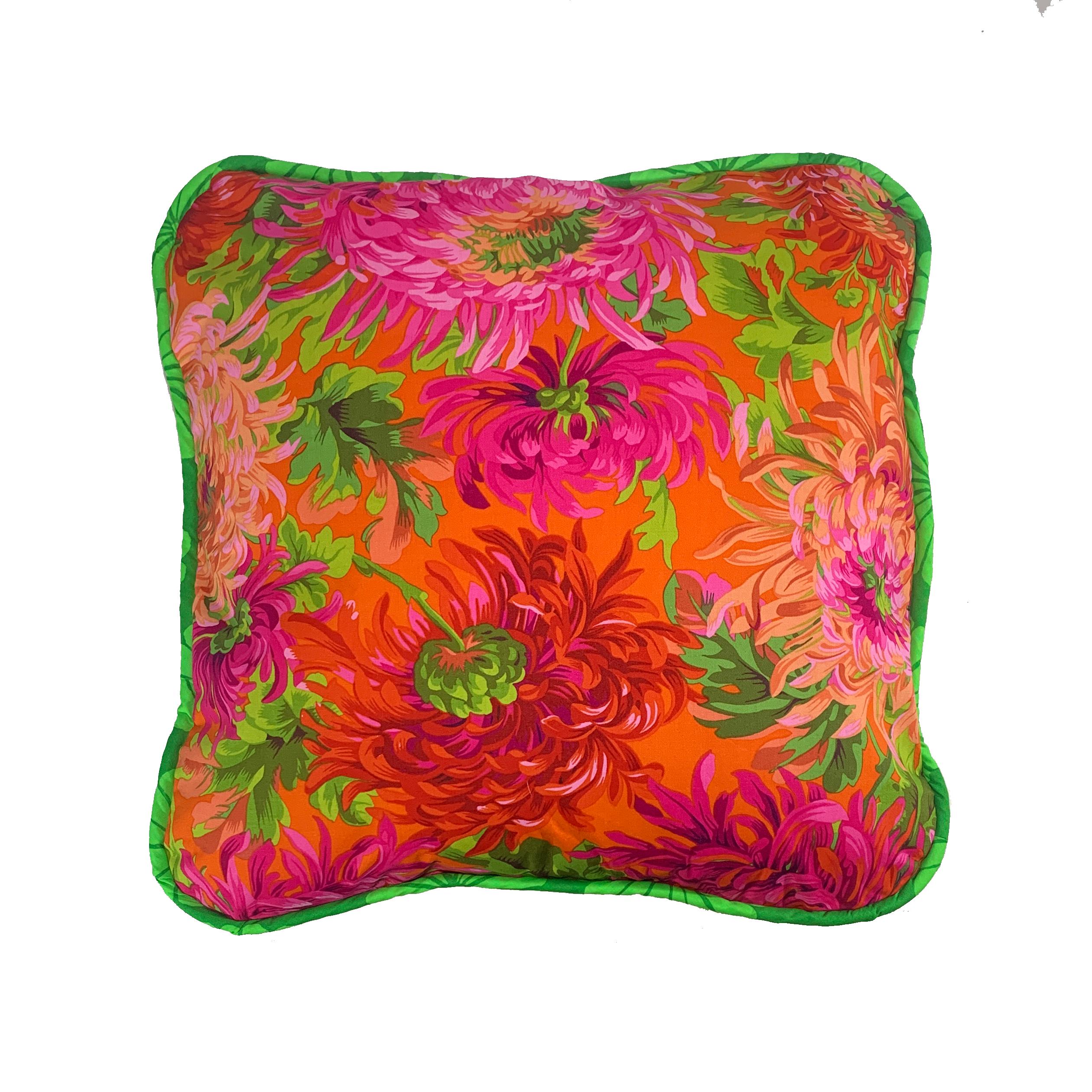 Contemporary Japanese Chrysanthemum Spring Pillow For Sale
