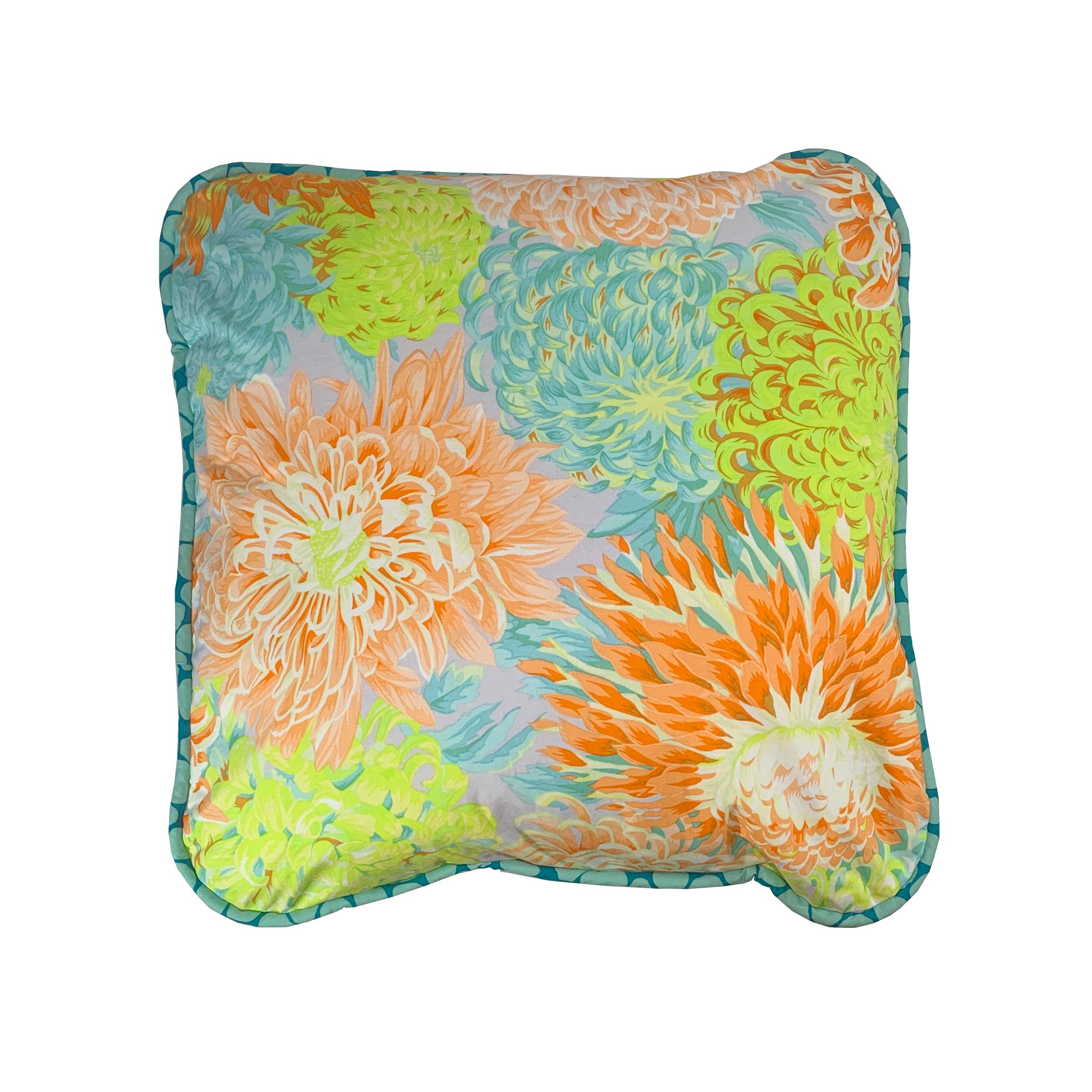 Contemporary Japanese Chrysanthemum Summer Sky Pillow For Sale