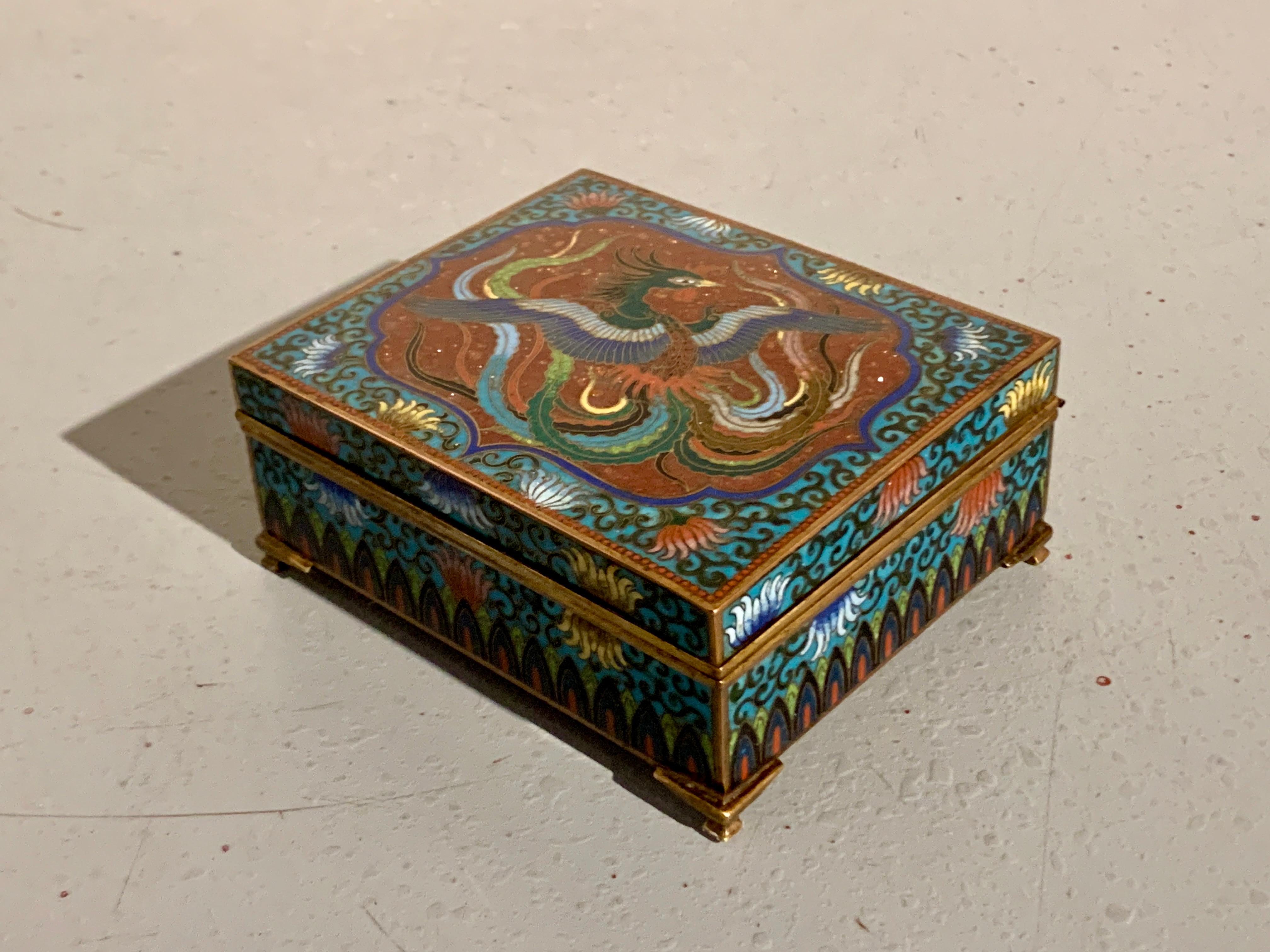Early 20th Century Japanese Cloisonne and Goldstone Phoenix Box, Meiji Period, Japan