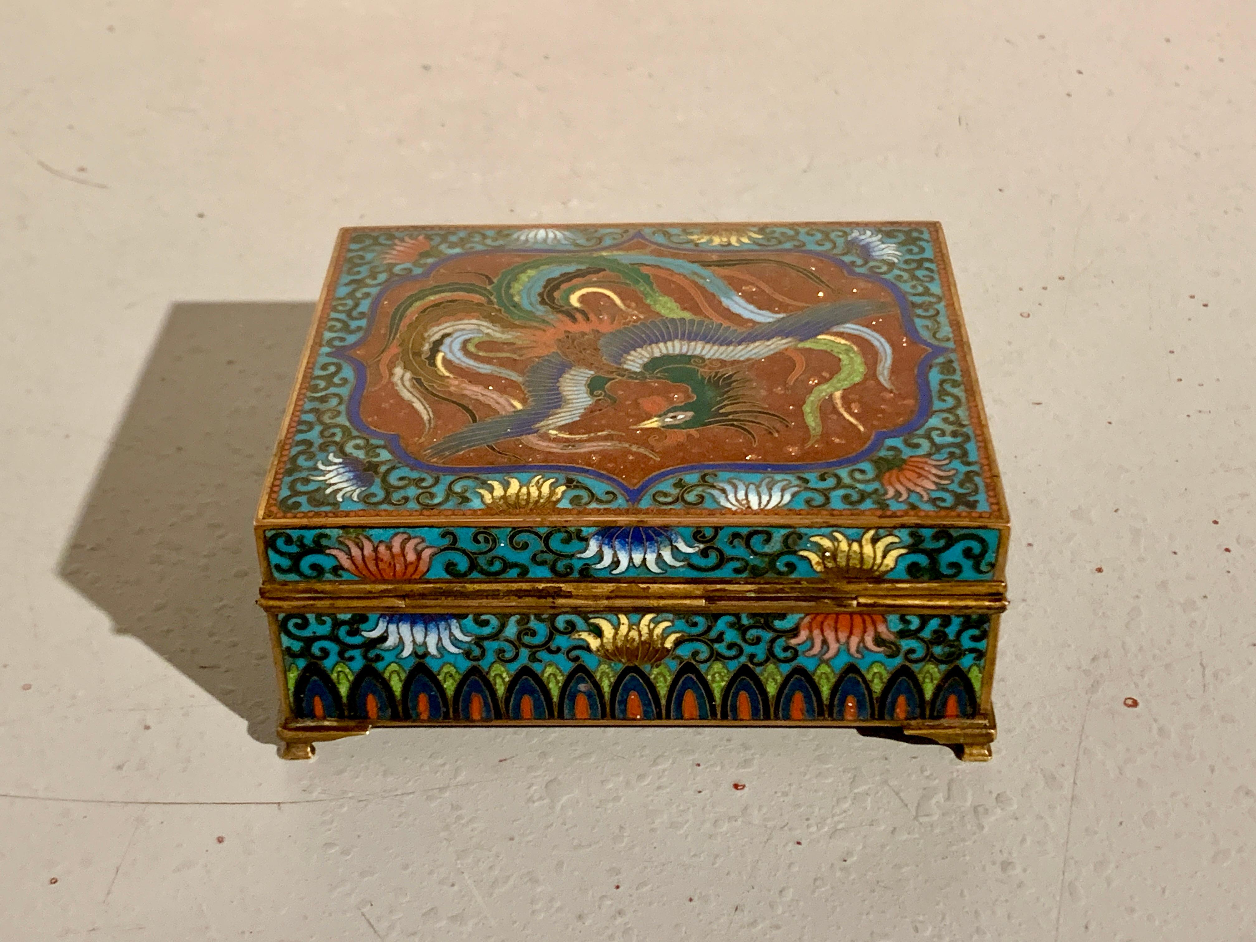 Foil Japanese Cloisonne and Goldstone Phoenix Box, Meiji Period, Japan