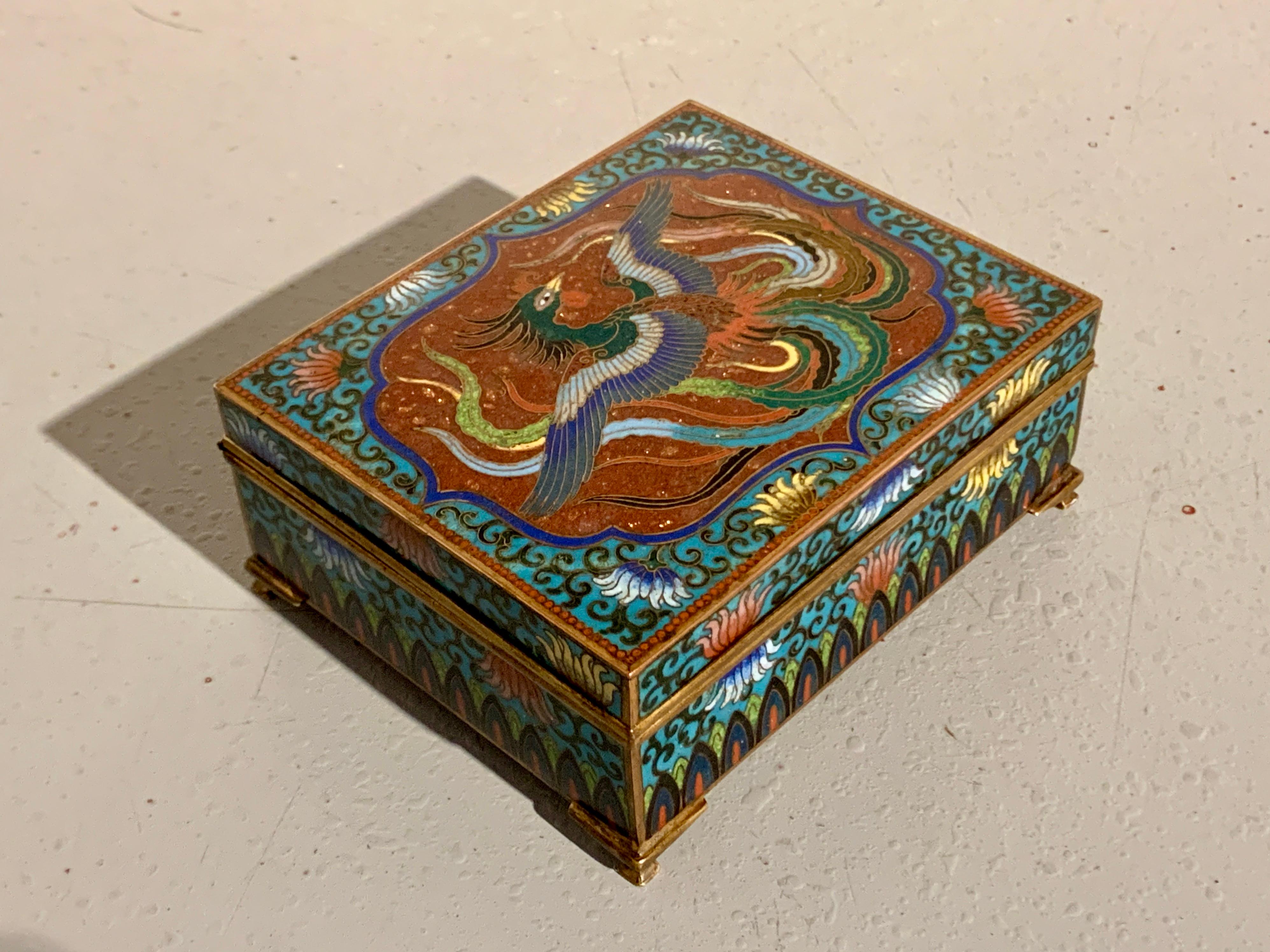 Japanese Cloisonne and Goldstone Phoenix Box, Meiji Period, Japan 1