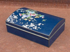 Japanese Inaba Cloisonné Box Deep Blue with Floral Decoration