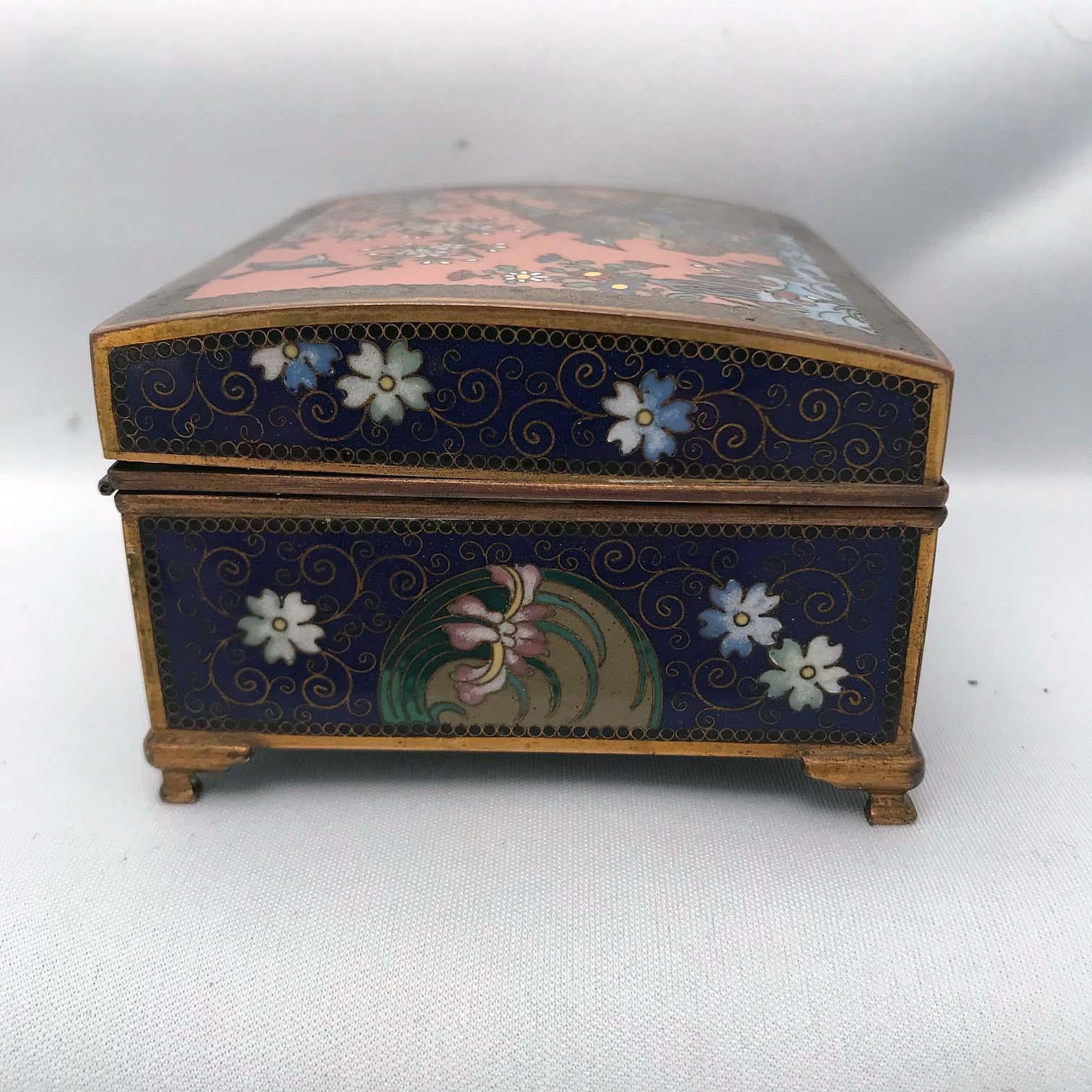 Meiji Japanese Cloisonné Box with Birds and Flowers