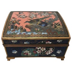 Antique Japanese Cloisonné Box with Birds and Flowers