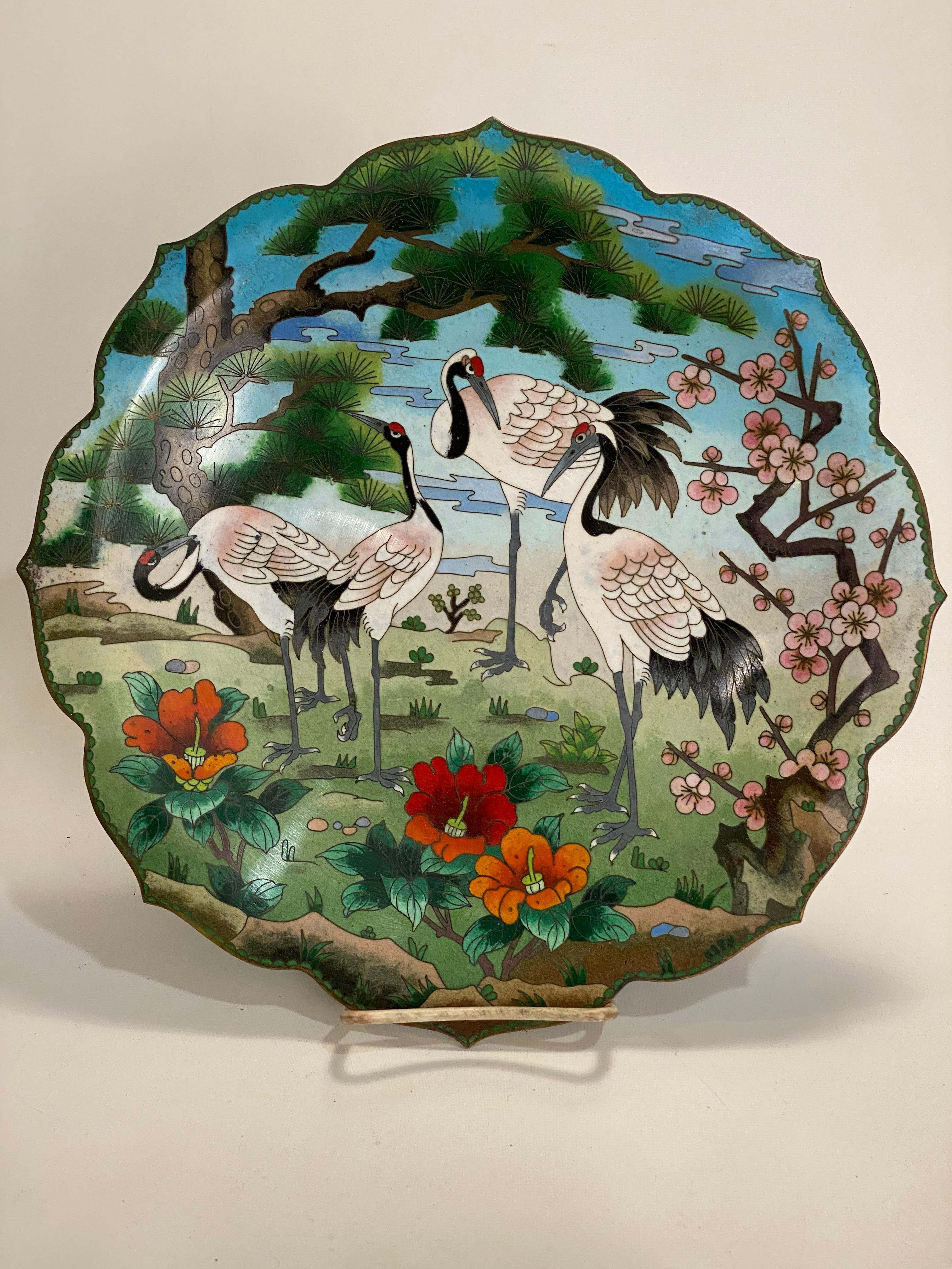 Japonisme Japanese Cloisonne Crane Decorated Plate