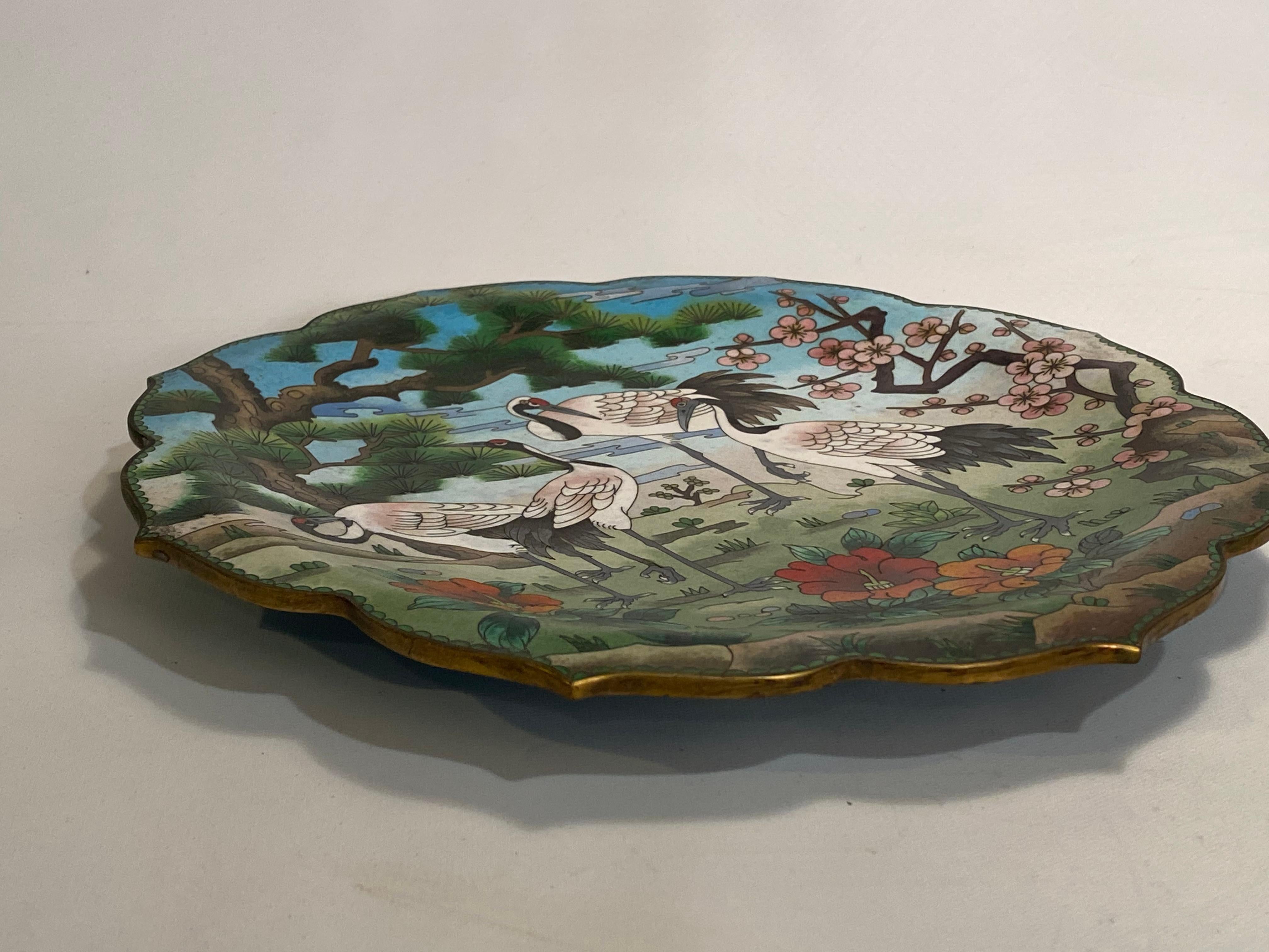 Cloissoné Japanese Cloisonne Crane Decorated Plate