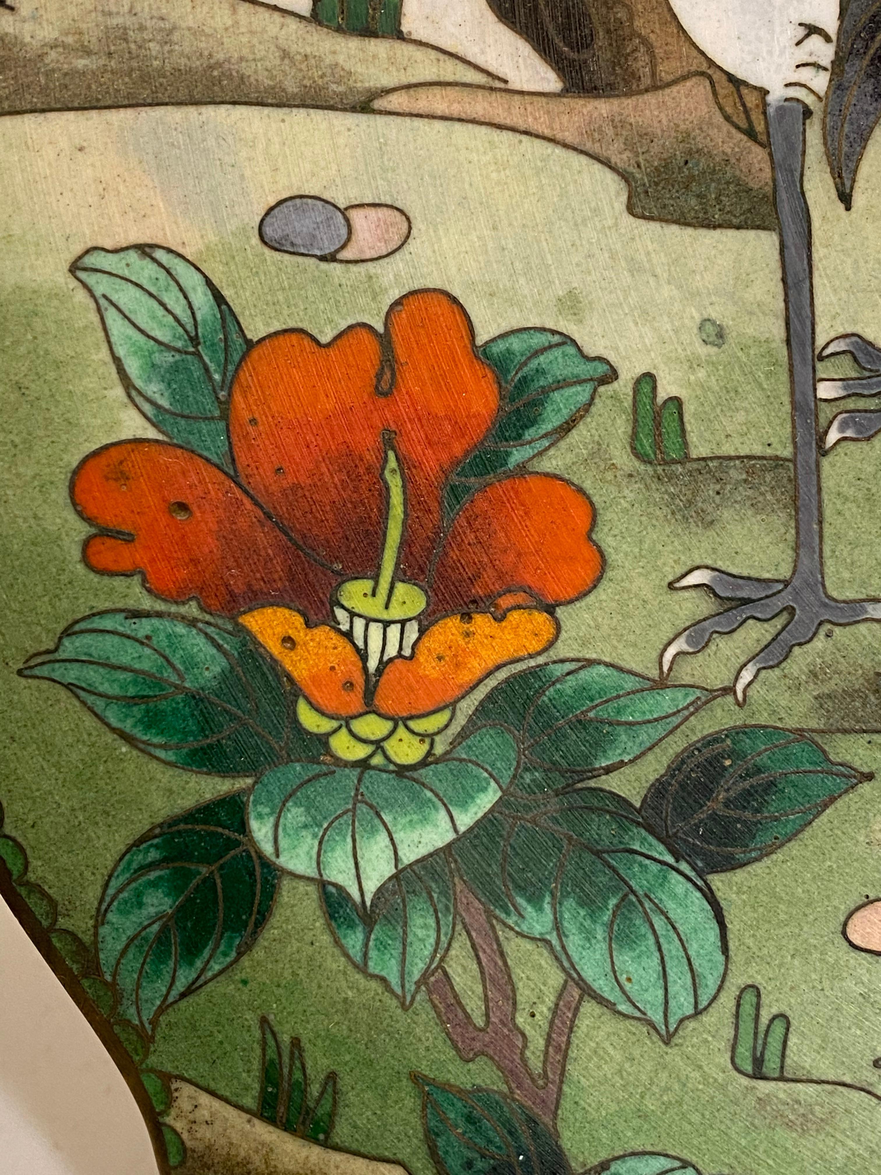 Japanese Cloisonne Crane Decorated Plate 1