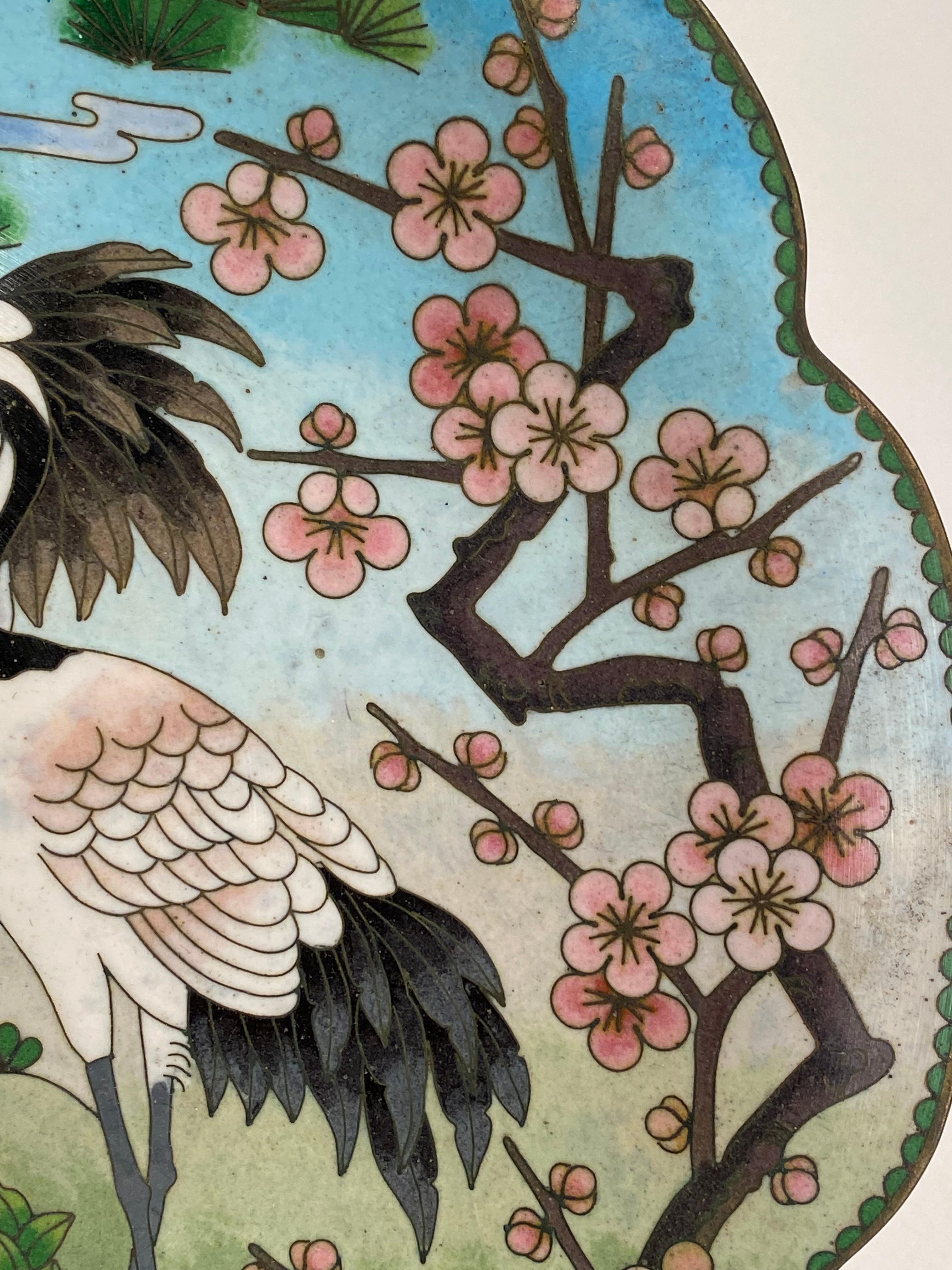 Japanese Cloisonne Crane Decorated Plate 2