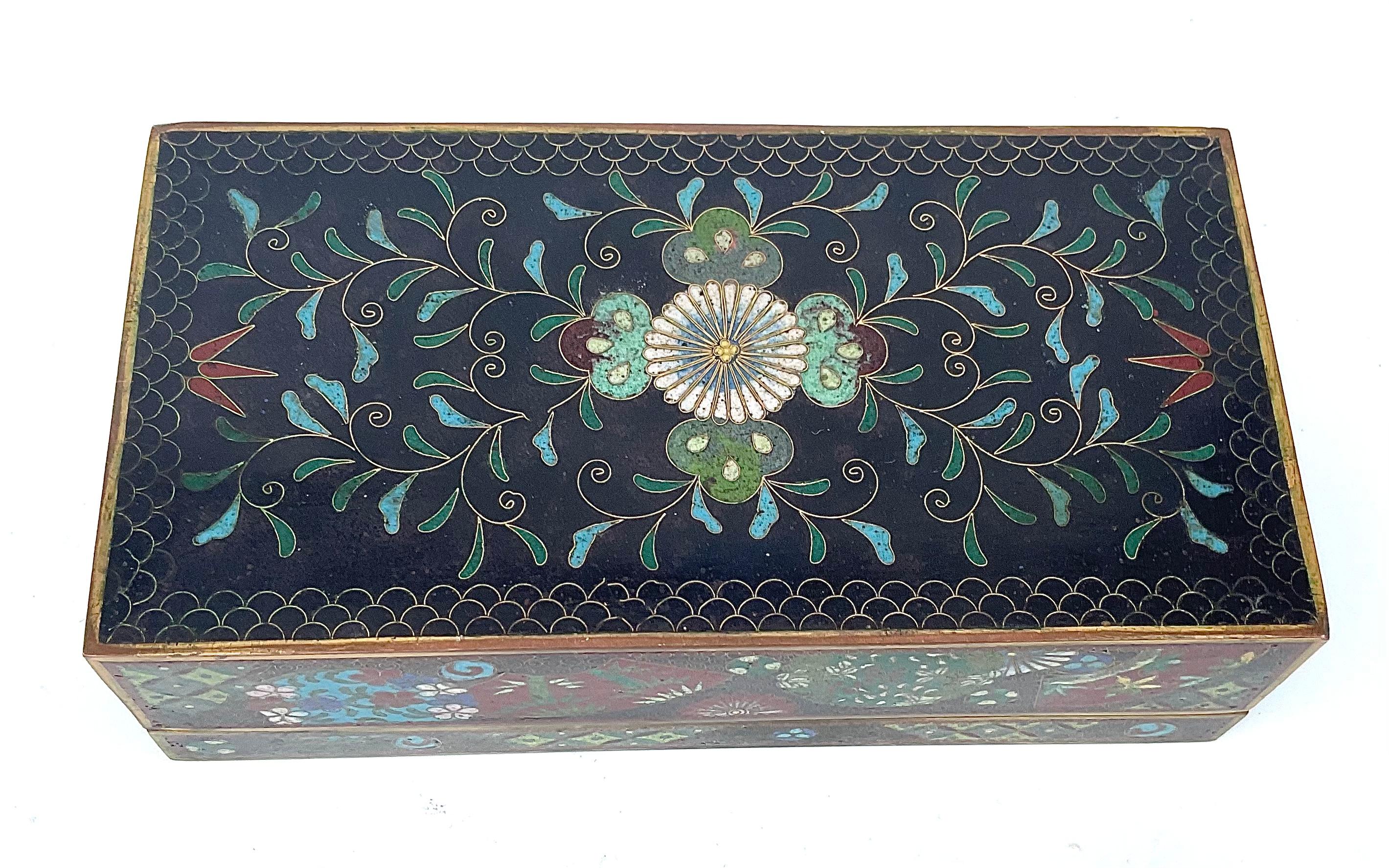 Enamel Japanese Cloisonne Detailed Antique Decorative Box Incredible Colors Design  For Sale