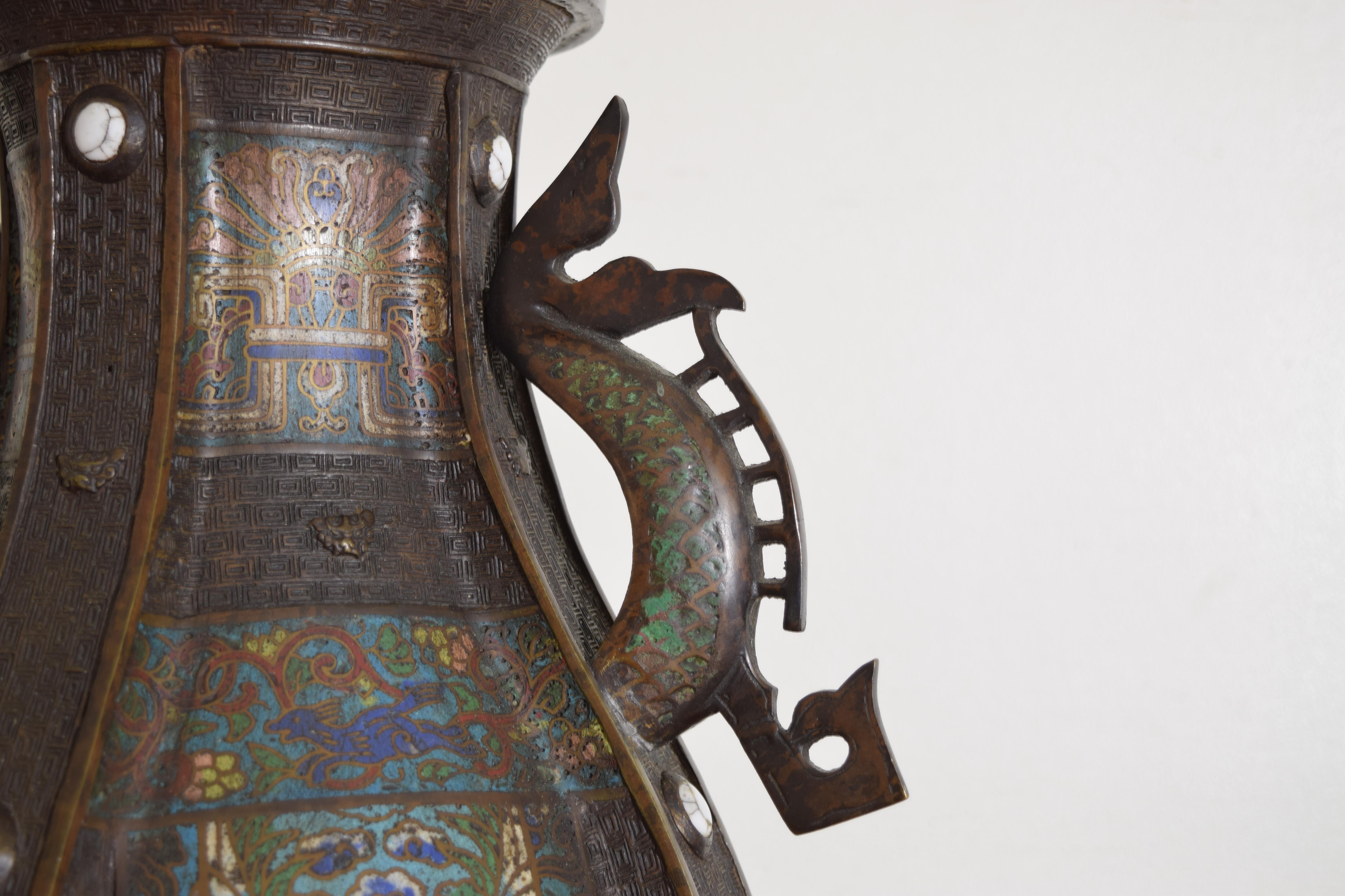 Japanese Cloisonné Dragon Handle Vase Mounted as a Table Lamp, ca. 1900 For Sale 1