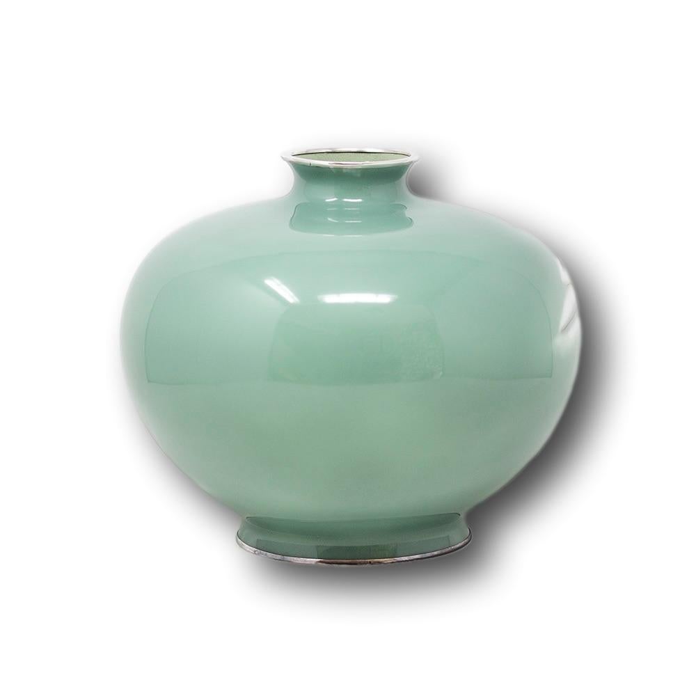 20th Century Japanese Cloisonne Enamel Abstract Flower Vase with Silver Rims by Ando Company