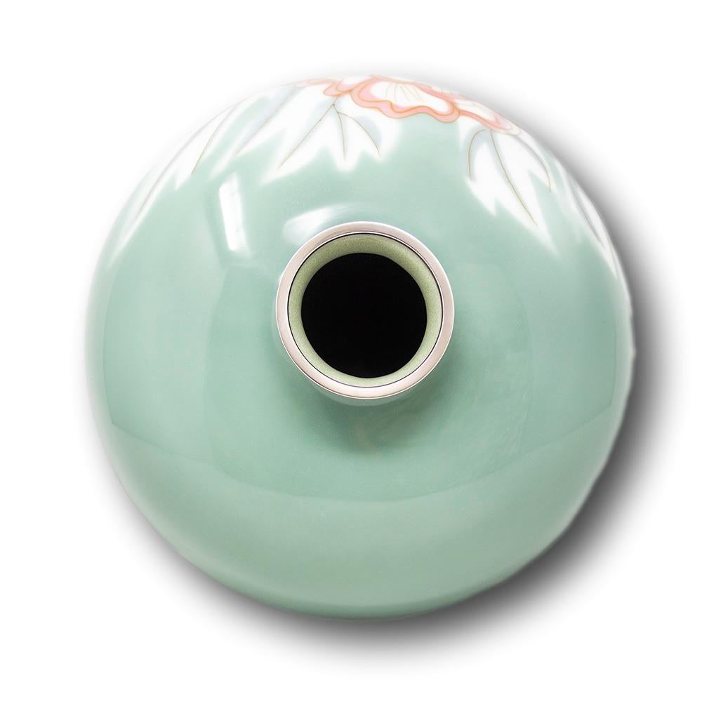 Japanese Cloisonne Enamel Abstract Flower Vase with Silver Rims by Ando Company 3
