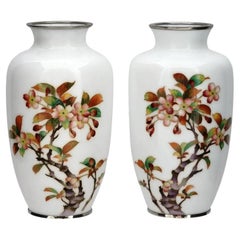 Japanese Cloisonne Enamel and Silver Wire Vases