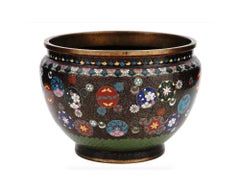 Japanese Cloisonne Enamel Brass Goldstone Cachepot