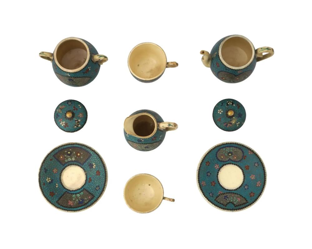Juego De Té Japonés De Cerámica Esmaltada Cloisonné De 7 Piezas Meiji en venta