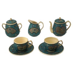 Japanese Cloisonne Enamel Ceramic Tea Set Of 7 Pcs