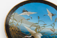 Japanese Cloisonné Enamel Charger with Cranes, Attributed to Gotō Seizaburō