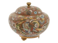 Japanese Cloisonne Enamel Covered Jar Meiji Period Phoenix Design