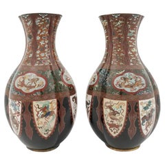 A Magnificent Large Pair of Japanese Cloisonne Enamel Gold Stone Dragon Vases