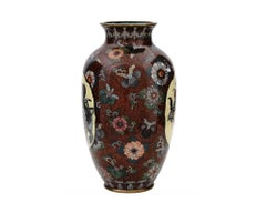 Japanese Cloisonne Enamel Meiji Era Dragon and Phoenix Bird Goldstone Vase