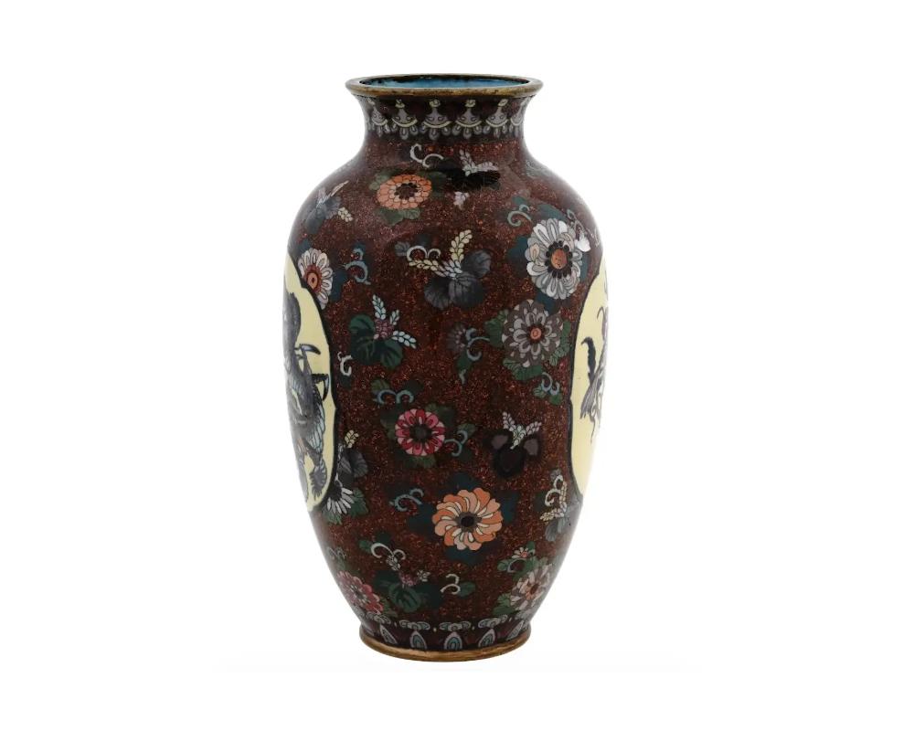 Cloissoné Japanese Cloisonne Enamel Meiji Era Dragon and Phoenix Bird Goldstone Vase