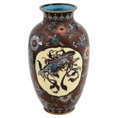 Japanese Cloisonne Enamel Meiji Era Dragon and Phoenix Bird Goldstone Vase