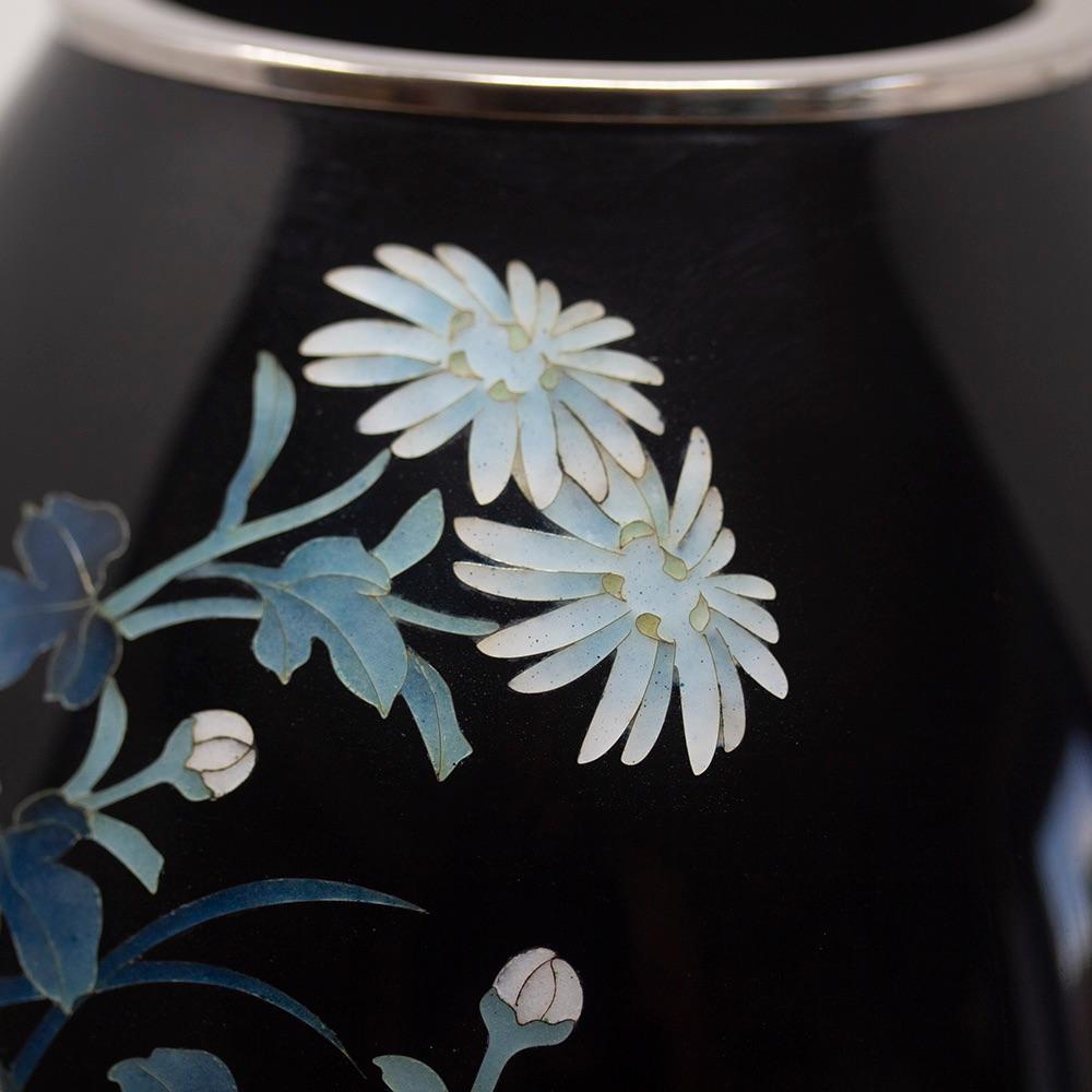 Metal Japanese Cloisonne Enamel Quail Vase by Shobido of Osaka For Sale