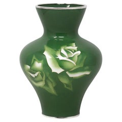 Jarrón de rosas japonés de cloisonné esmaltado Firmado Ando Company