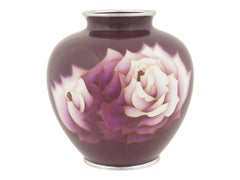 Vase japonais en émail cloisonné Ando Signé Purple Ground Roses