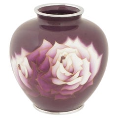 Vase japonais en émail cloisonné Ando Signé Purple Ground Roses