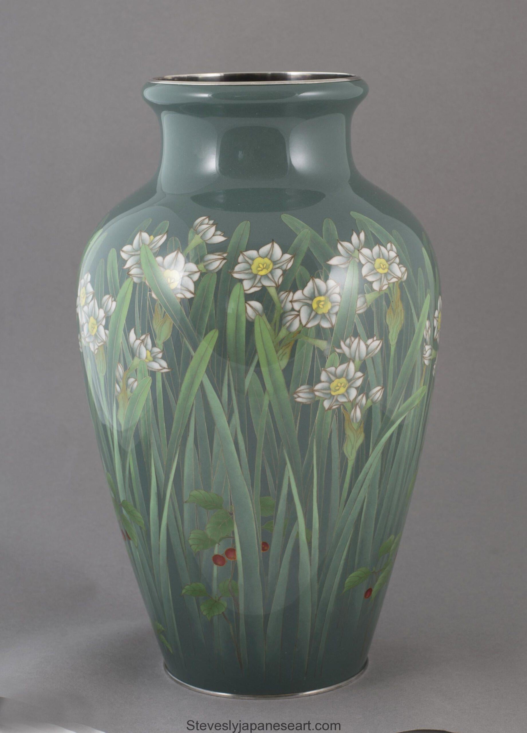 Meiji Japanese Cloisonne Enamel Vase by Ando Jubei