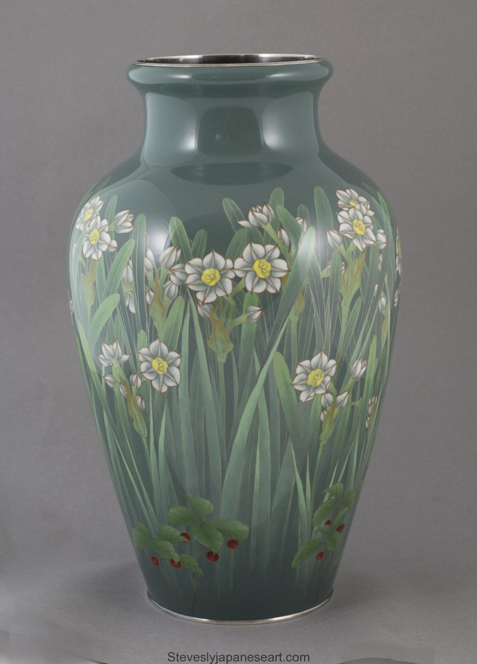 Silver Japanese Cloisonne Enamel Vase by Ando Jubei