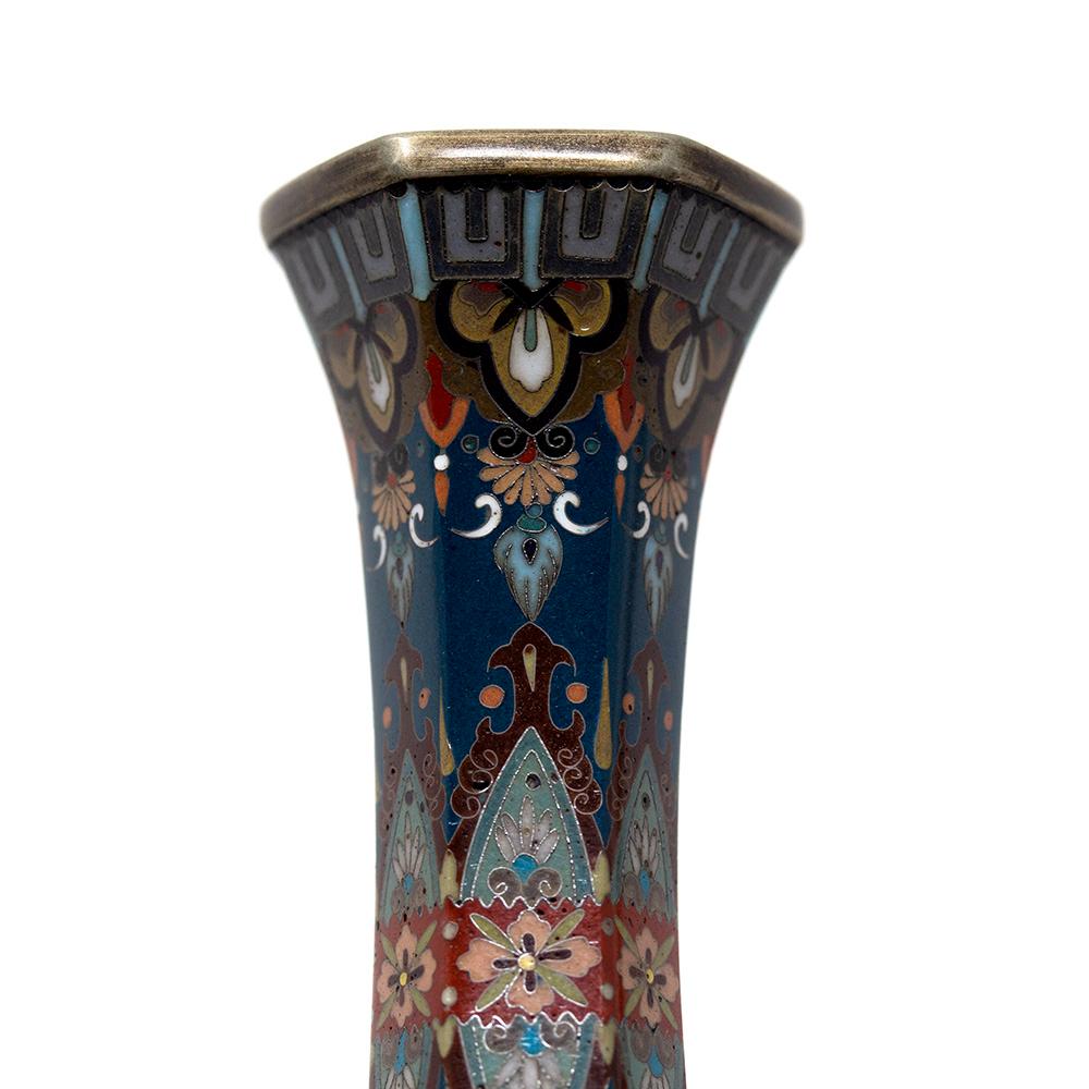 Japanese Cloisonne Enamel Vase Pair Meiji Period For Sale 7