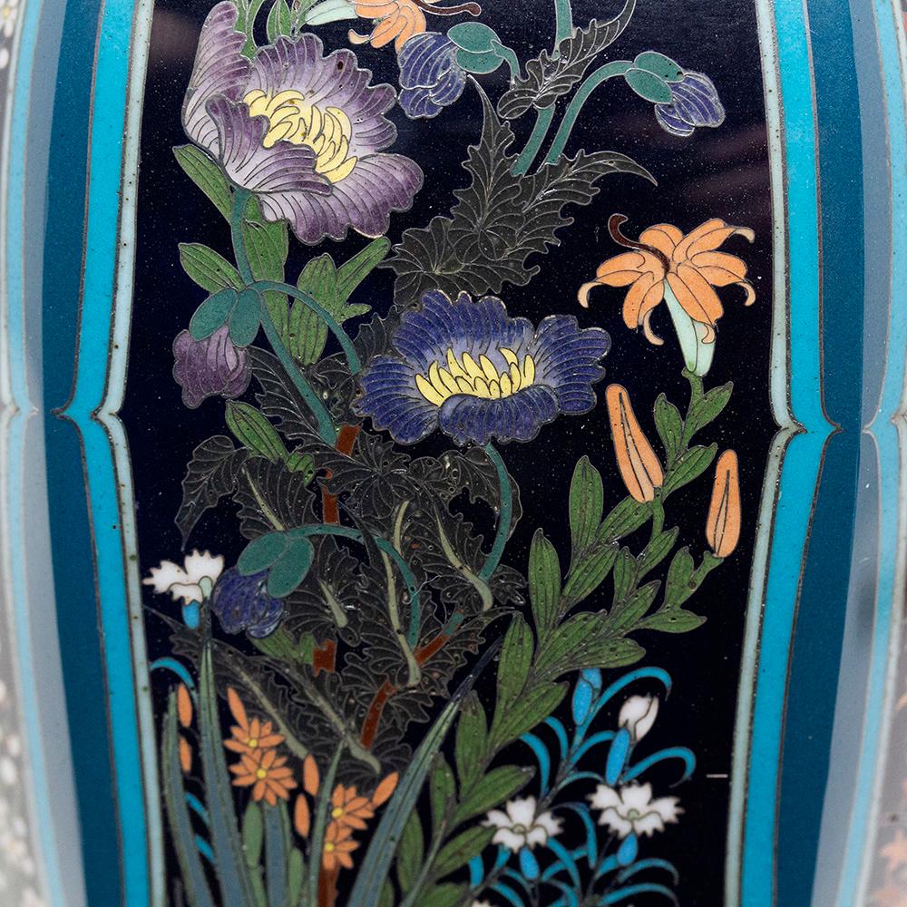 Japanese Cloisonne Enamel Vase Pair Meiji Period For Sale 12