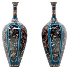 Japanese Cloisonne Enamel Vase Pair Att. Ota Hyozo Meiji Period